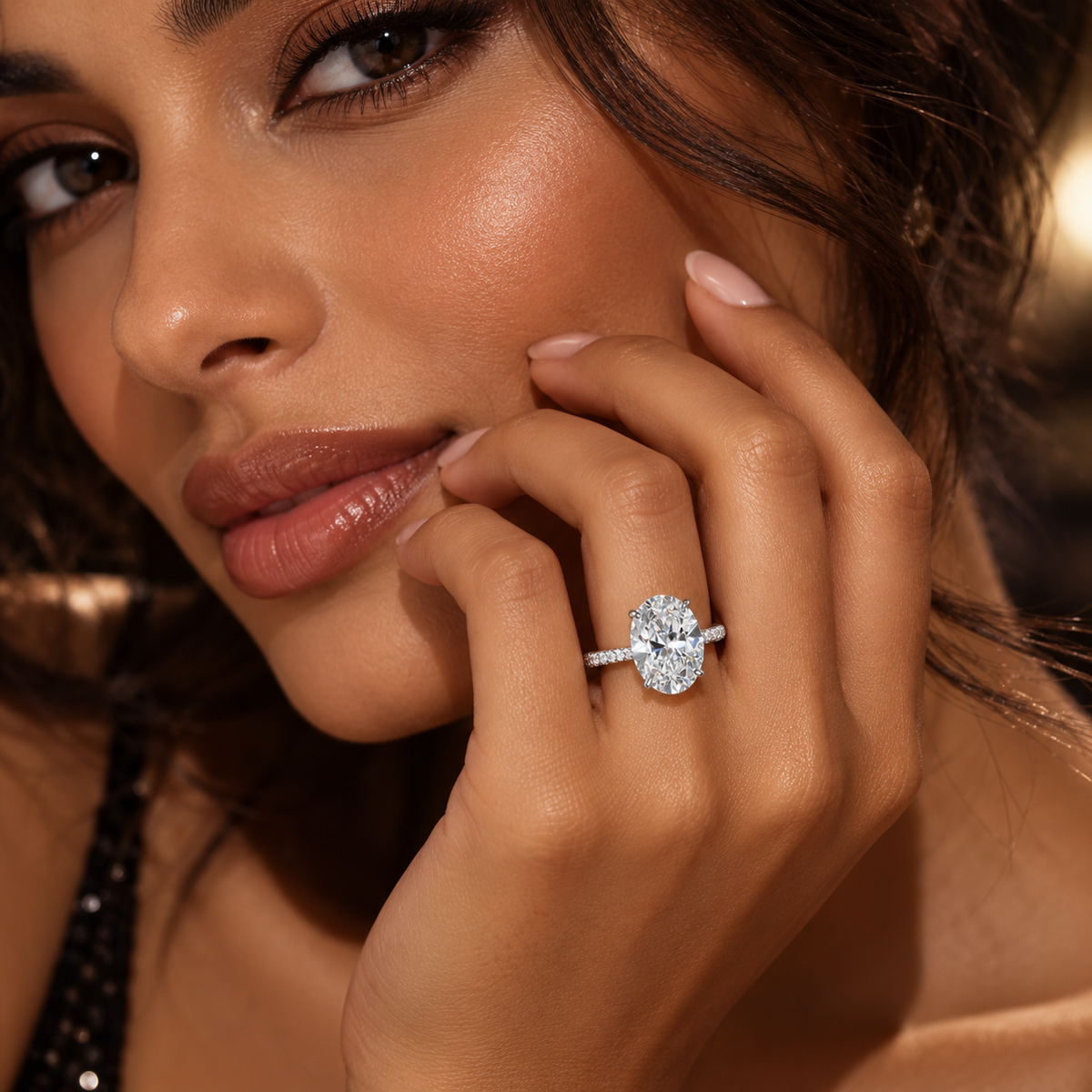 Oval Moissanite Solitaire Ring – Sterling Silver