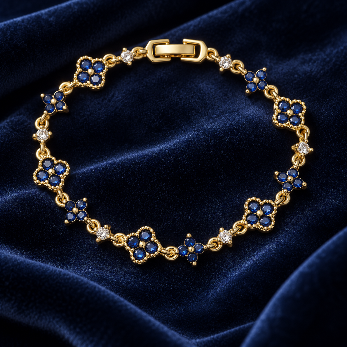 Blue Clover CZ Chain Bracelet – Gold-Tone – alternate view 2