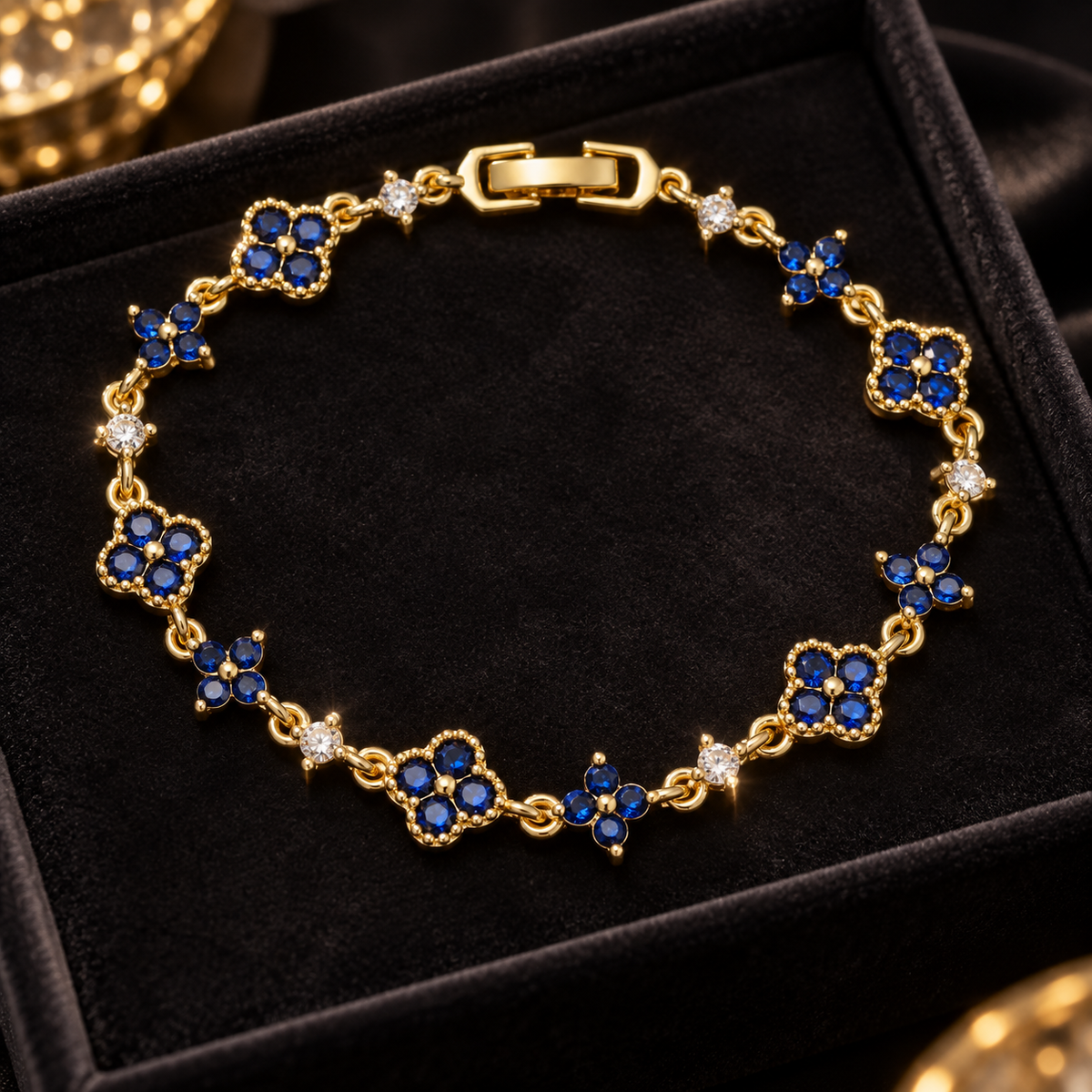 Blue Clover CZ Chain Bracelet – Gold-Tone – alternate view 4