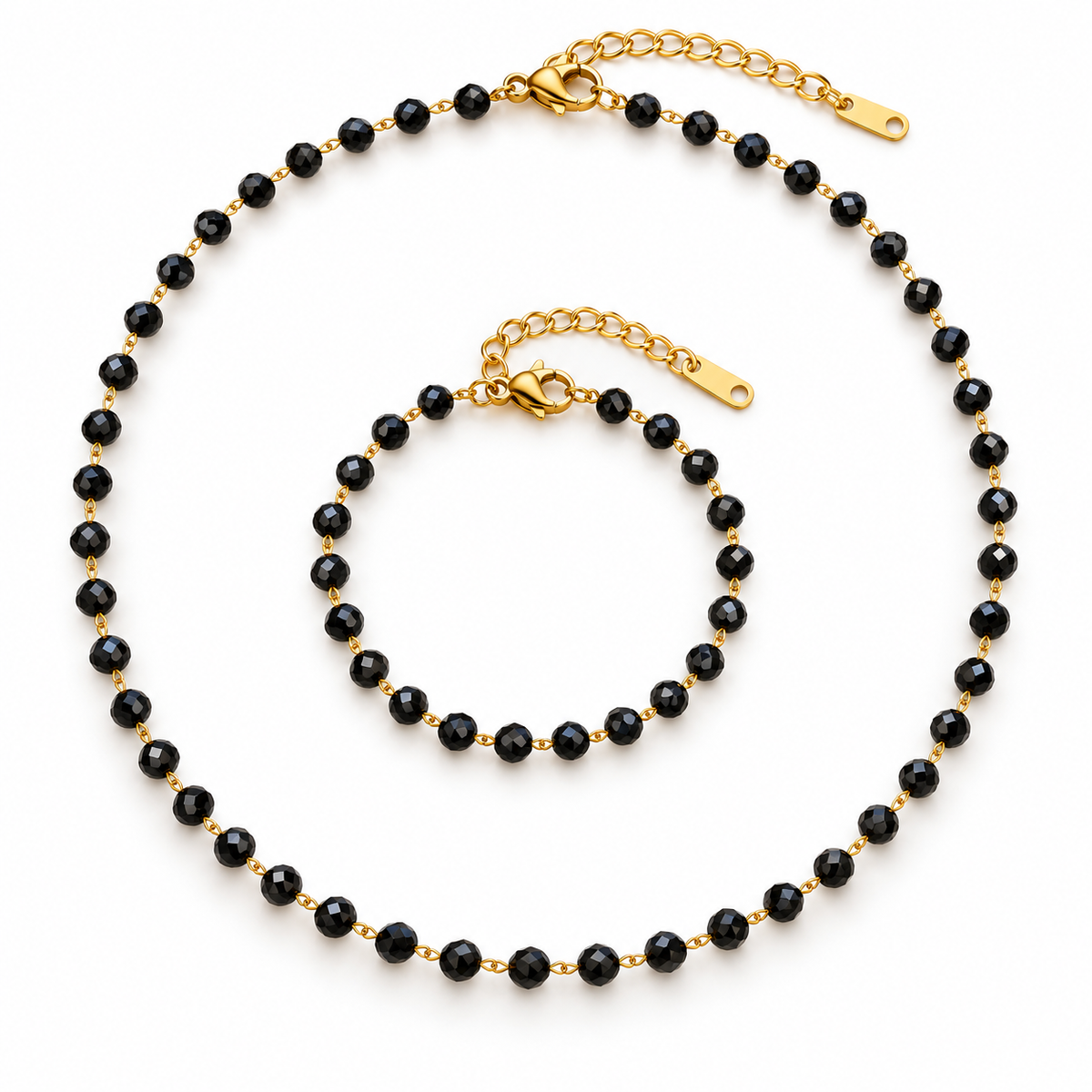 Black Glass Jewelry Set – 316L Stainless Steel