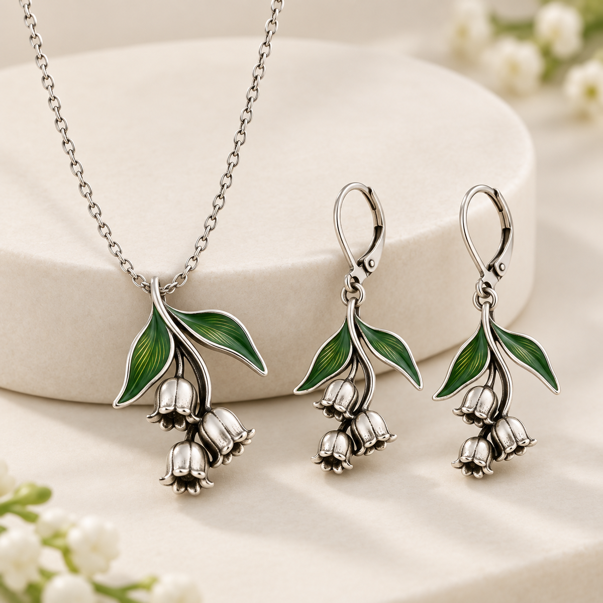 Lily of the Valley Floral Drop Earrings – alternate view 1