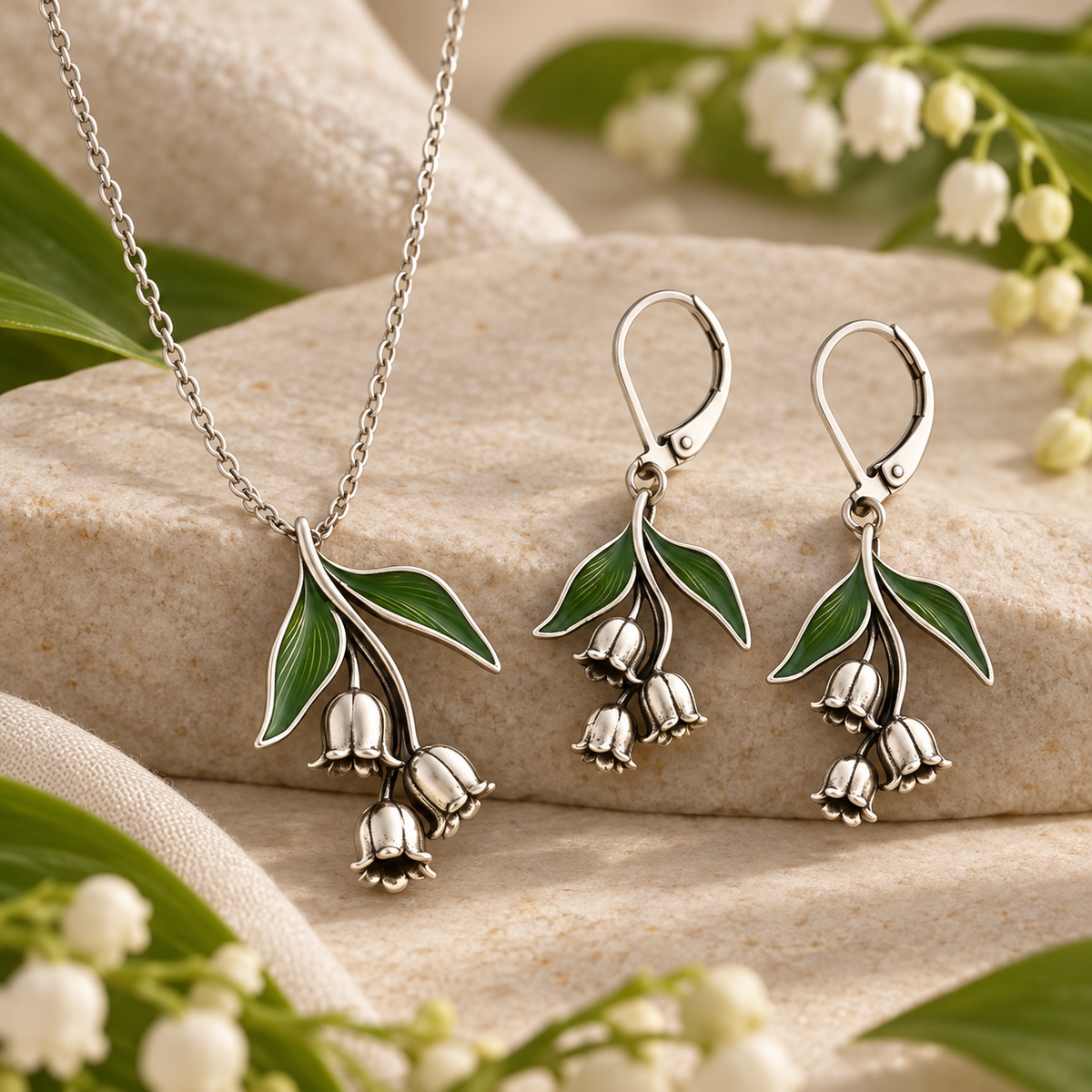 Lily of the Valley Floral Drop Earrings – alternate view 4
