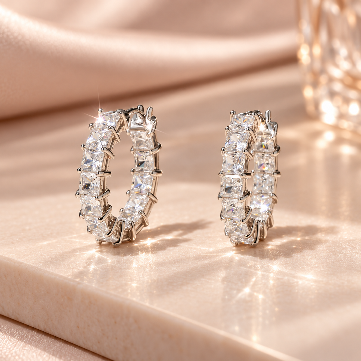 Square Cubic Zirconia Hoop Earrings – alternate view 1
