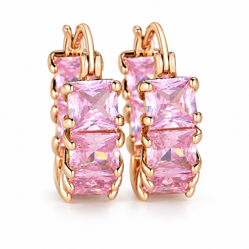 Blue Stone Square Huggie Hoop Earrings
