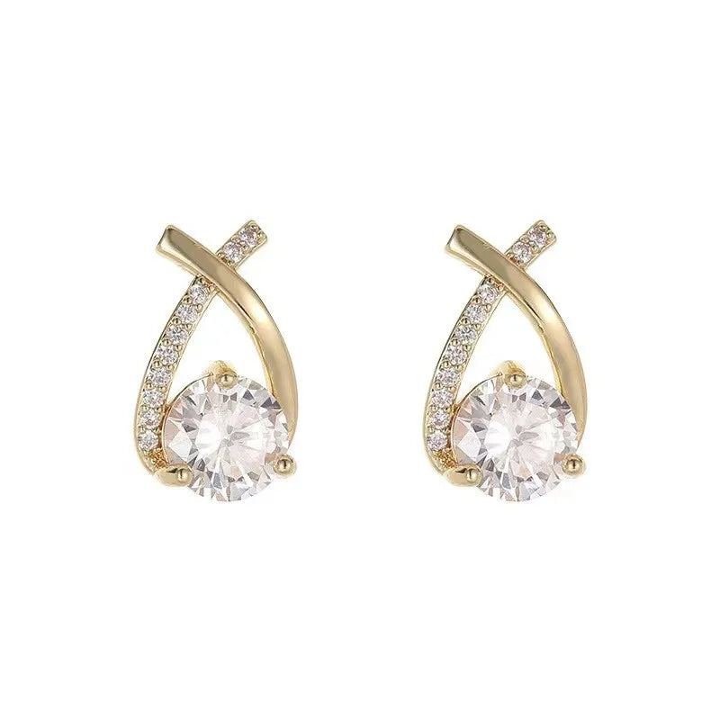 Lumière crystal cross stud earrings in silver tone