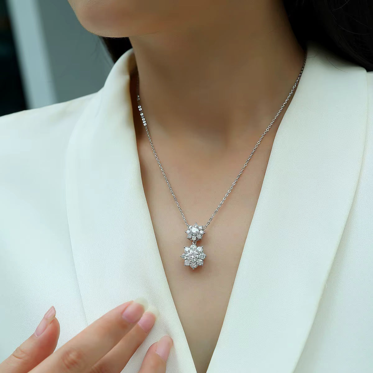 Sunflower Moissanite Pendant Necklace – Sterling Silver