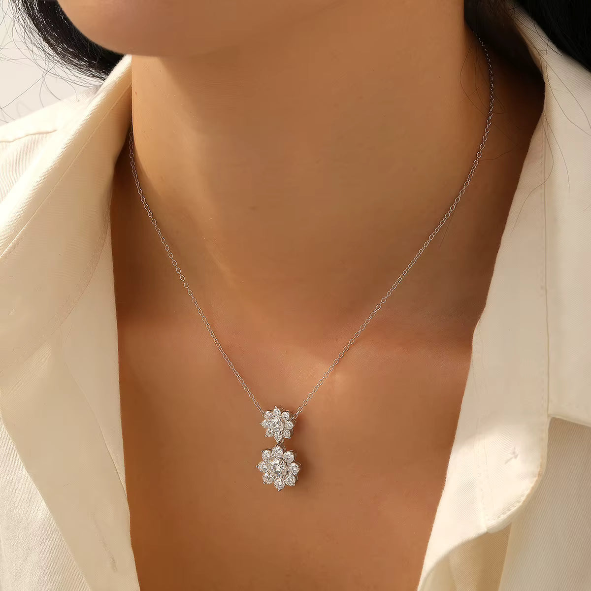 Sunflower Moissanite Pendant Necklace – Sterling Silver – alternate view 2