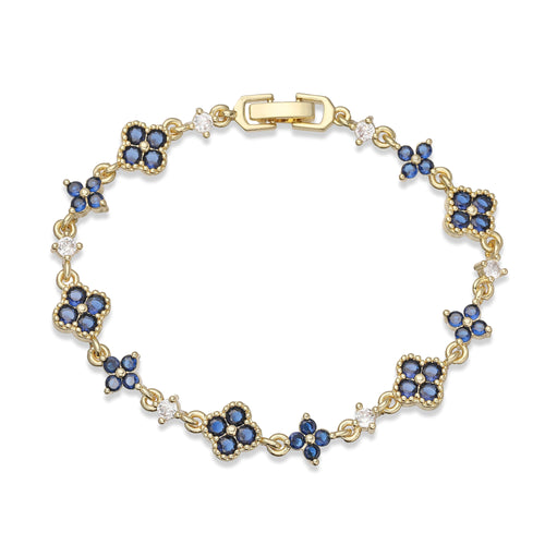 Blue Clover CZ Chain Bracelet – Gold-Tone