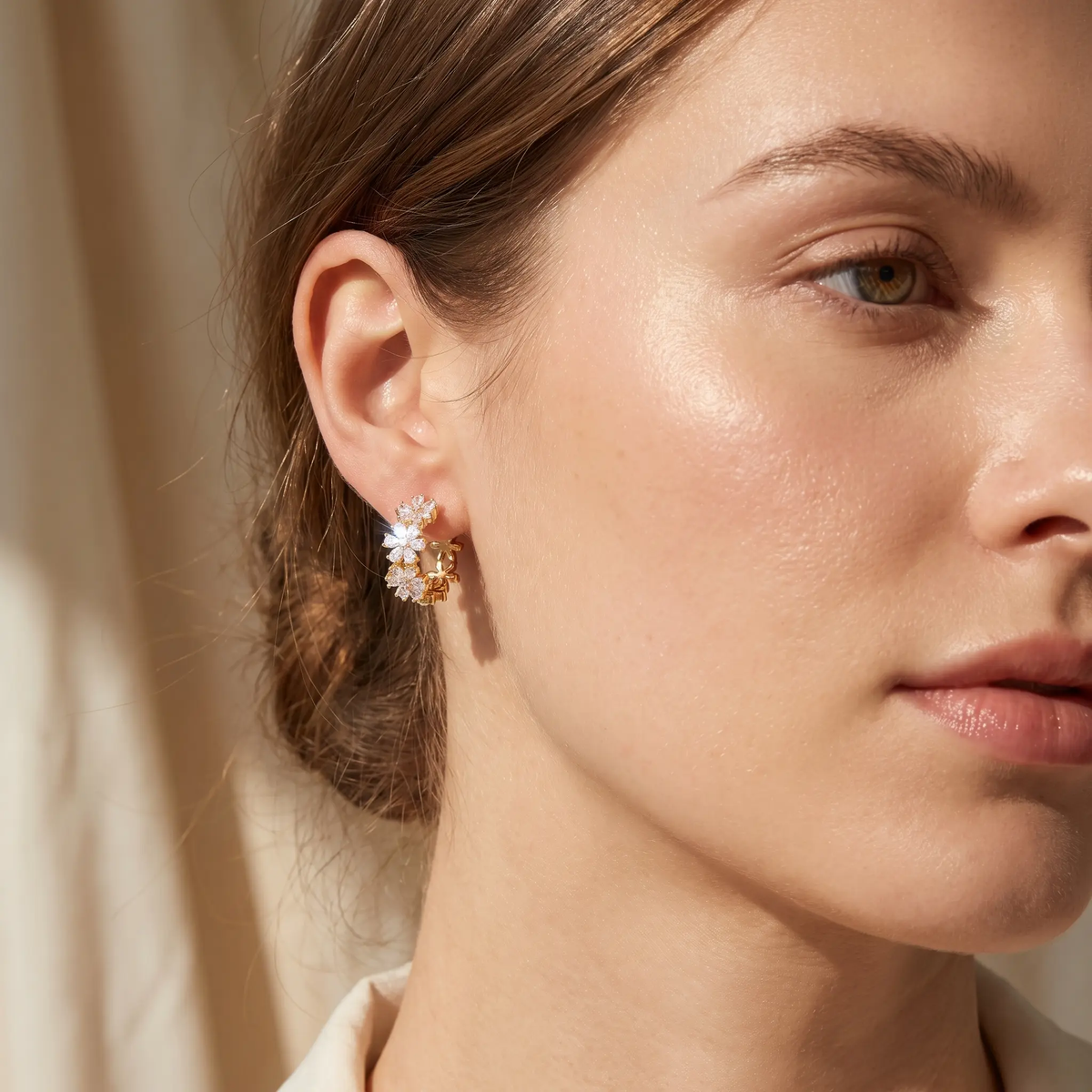Zircon Flower Ear Cuffs
