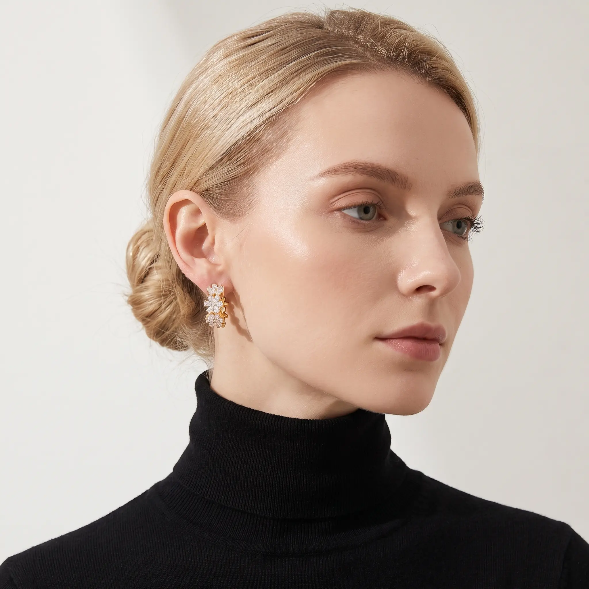 Zircon Flower Ear Cuffs