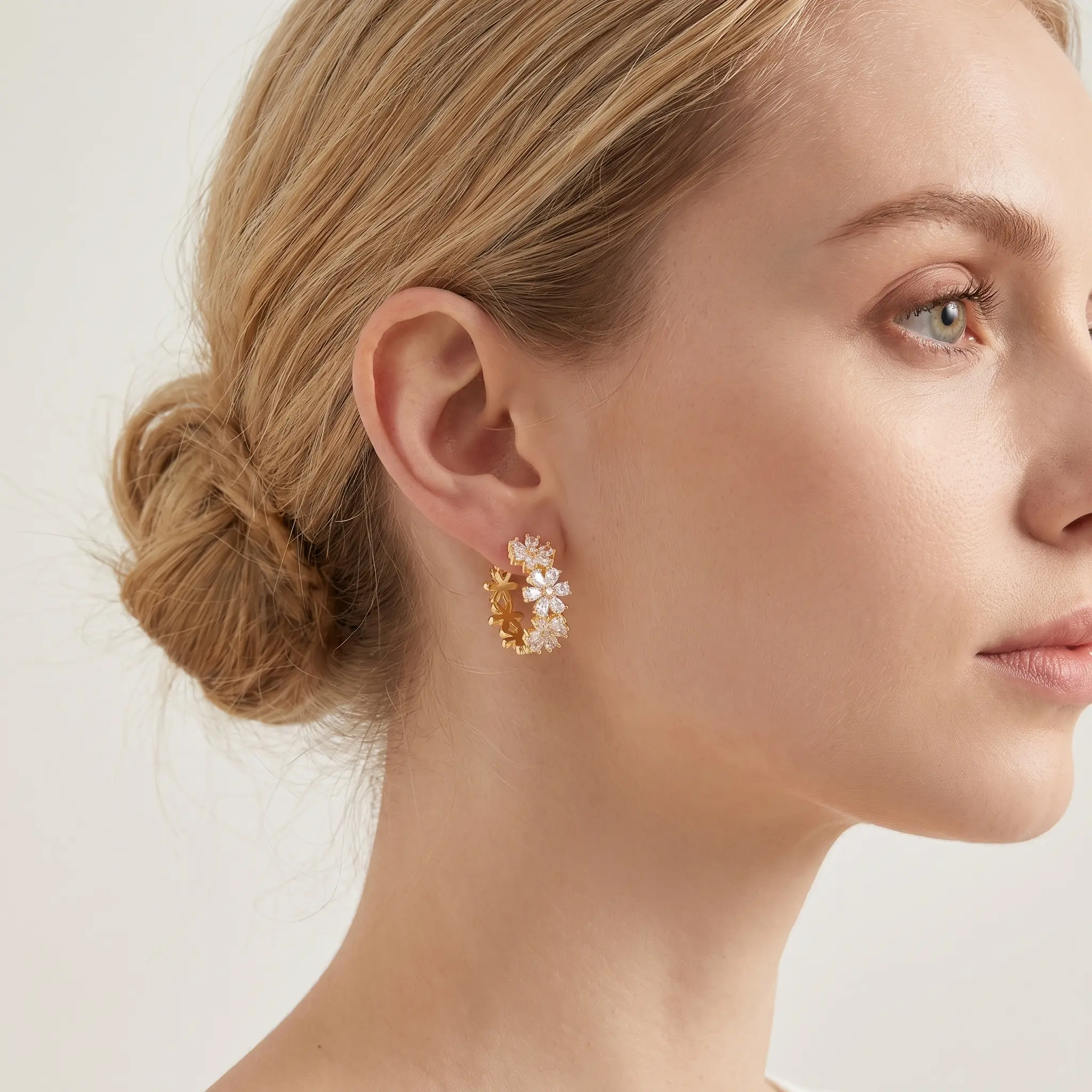 Zircon Flower Ear Cuffs