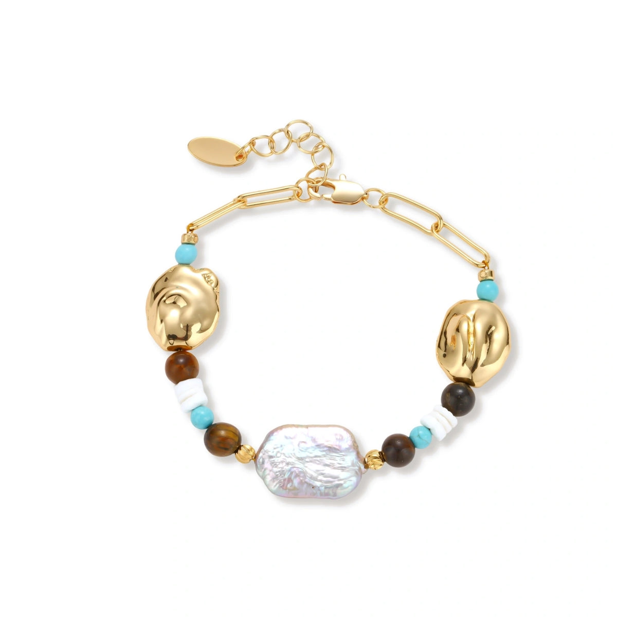 Pearl & Natural Stone Beaded Bracelet – Gold-Plated