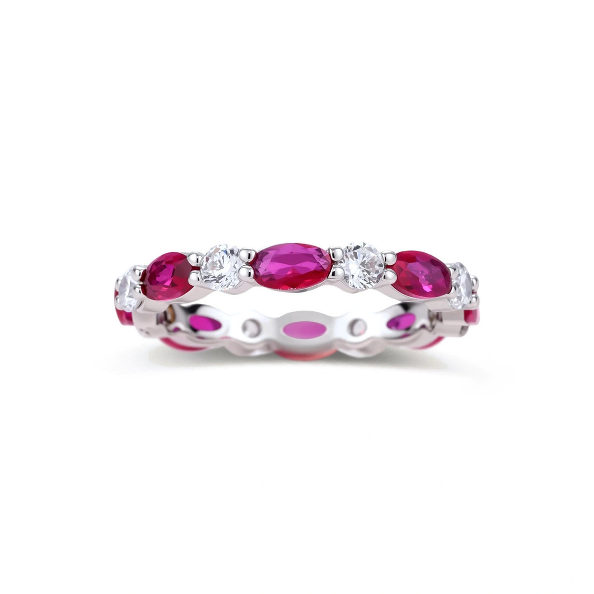 Red Crystal Eternity Ring – White Gold-Plated – alternate view 1