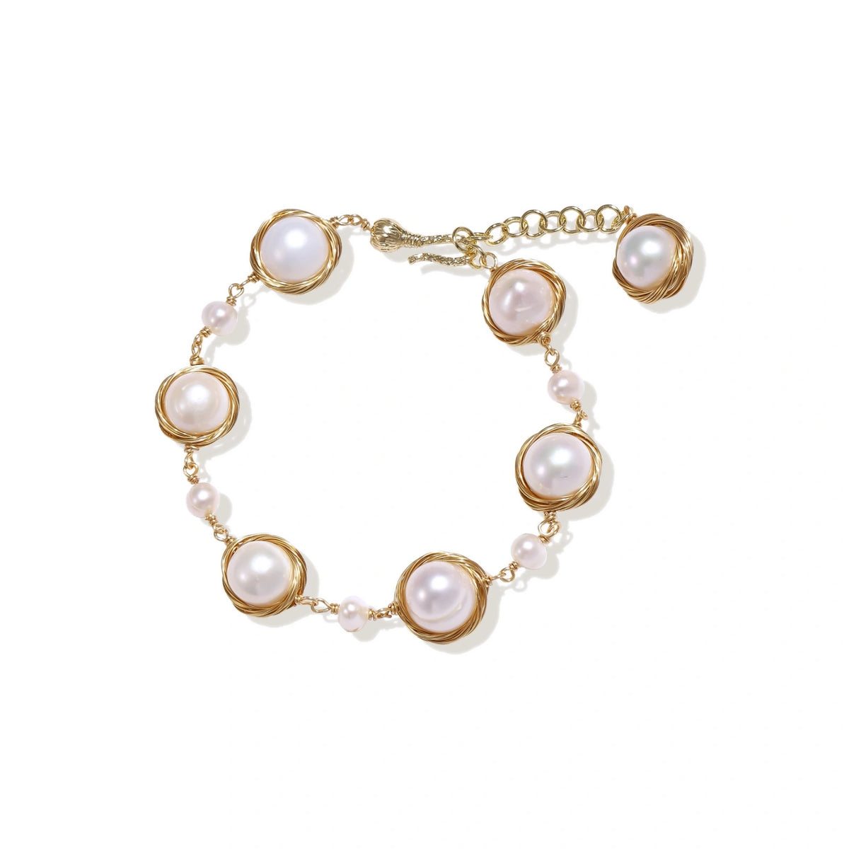 Wire-Wrapped Freshwater Pearl Bracelet – 14K Gold-Plated