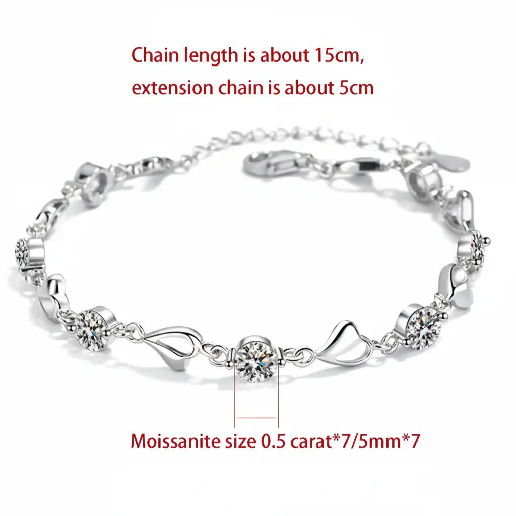 Elegant Silver Heart Moissanite Bracelet - Perfect for Parties and Gifts