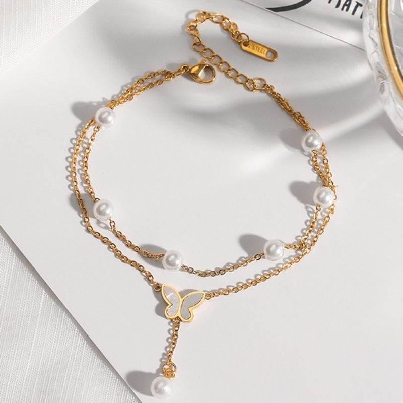 Double-chain anklet with butterfly charm