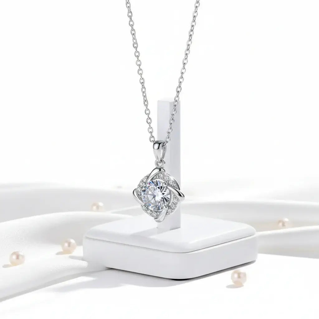 925 Sterling Silver Moissanite Necklace with Destiny Pendant