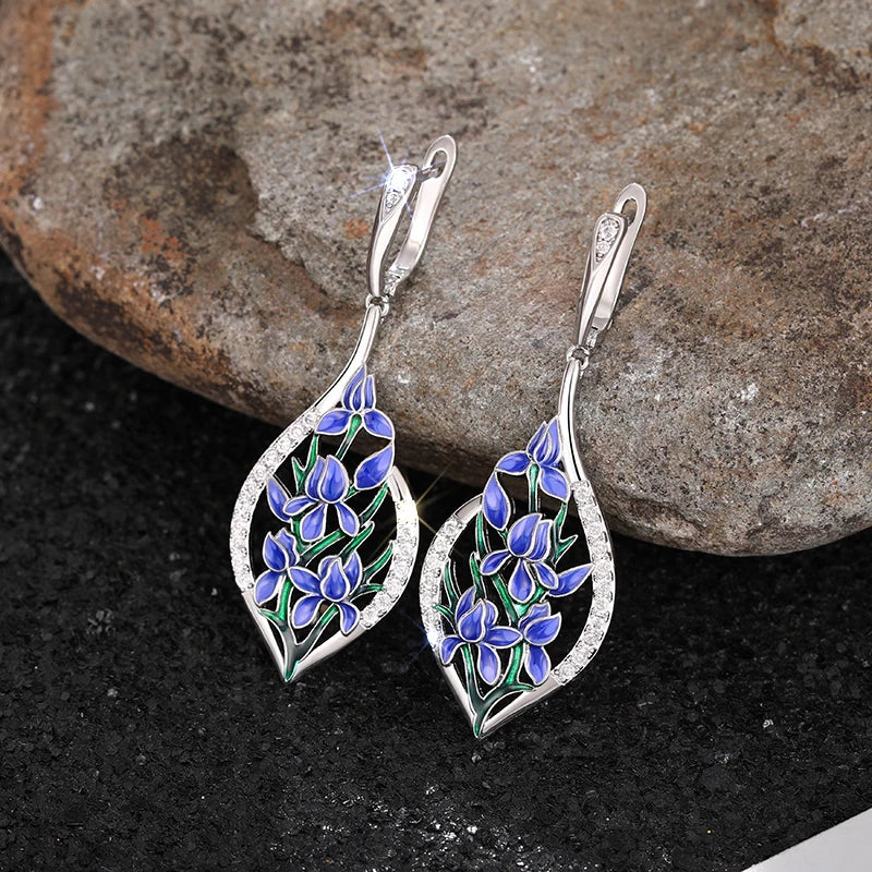 Blue Zirconia Orchid Drop Earrings – alternate view 3