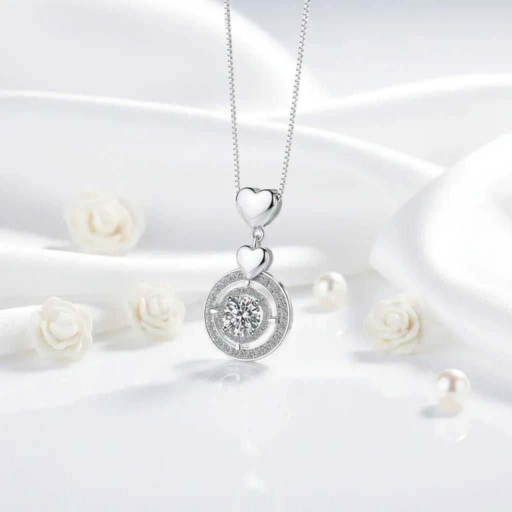 Moissanite Diamond Pendant Necklace, 1CT, Sterling Silver 925 Fine Jewelry