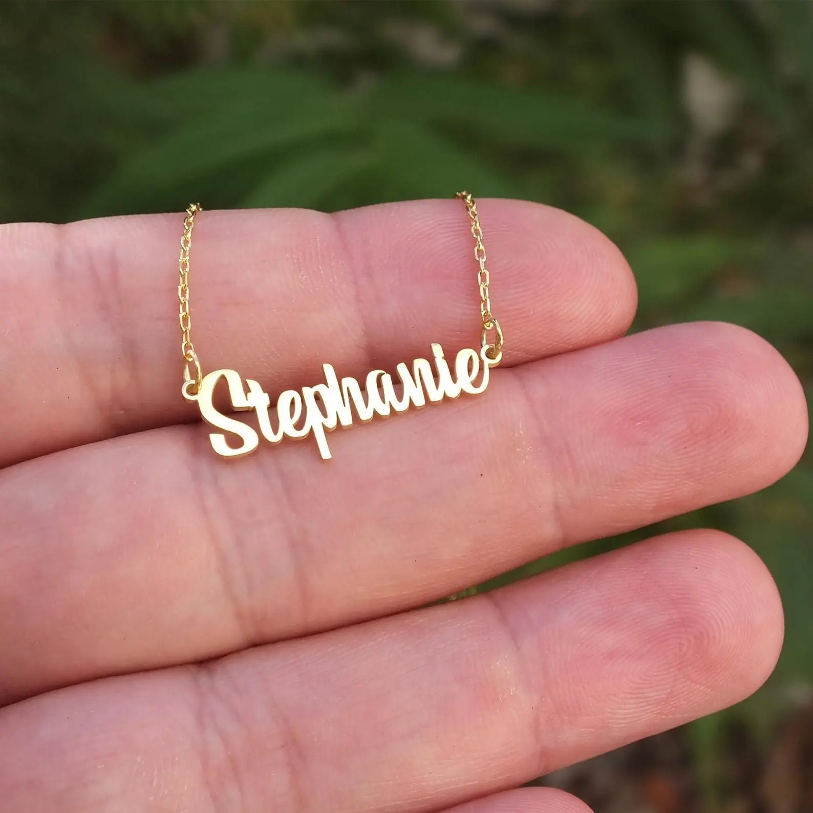 Personalized Name Necklace — custom name script pendant on gold chain