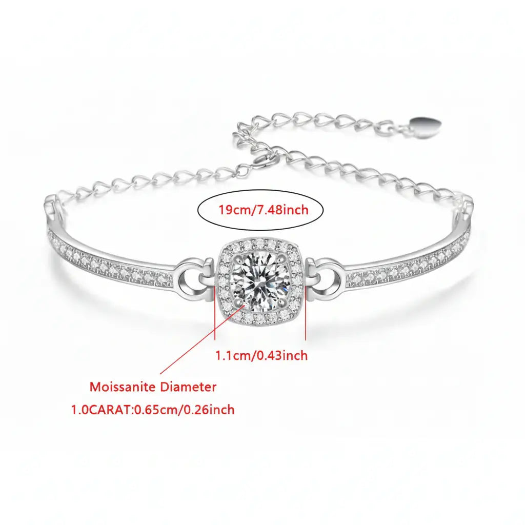 1 Carat Moissanite Square Bag Bracelet in 925 Sterling Silver