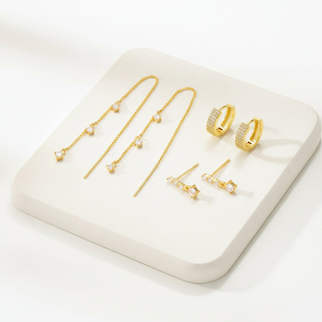 Trio three-pair gold-tone earring set