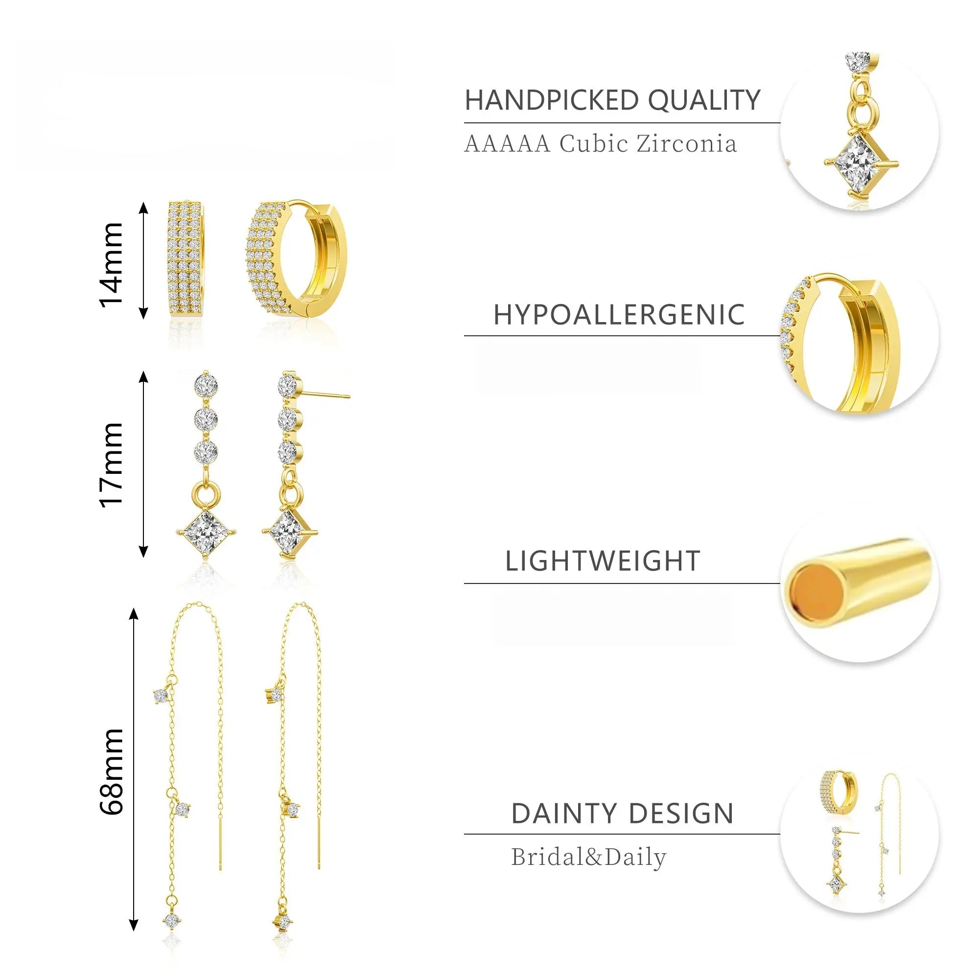 Square-accent drop earrings from Trio set