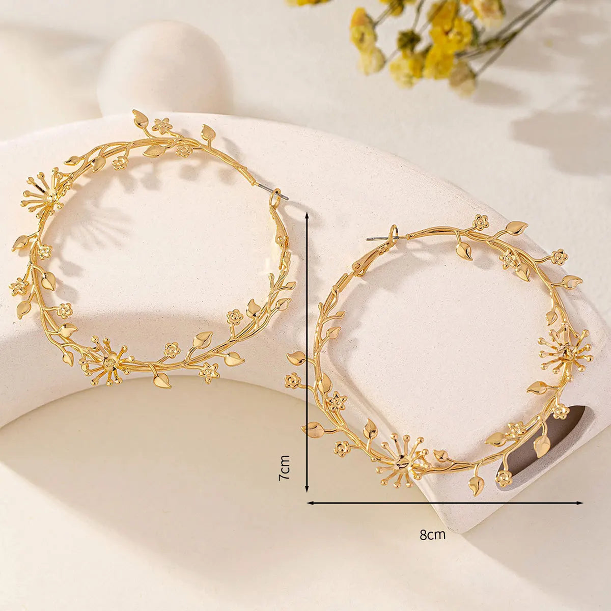 Floral Leaf Hoop Earrings – Gold-Tone – alternate view 3