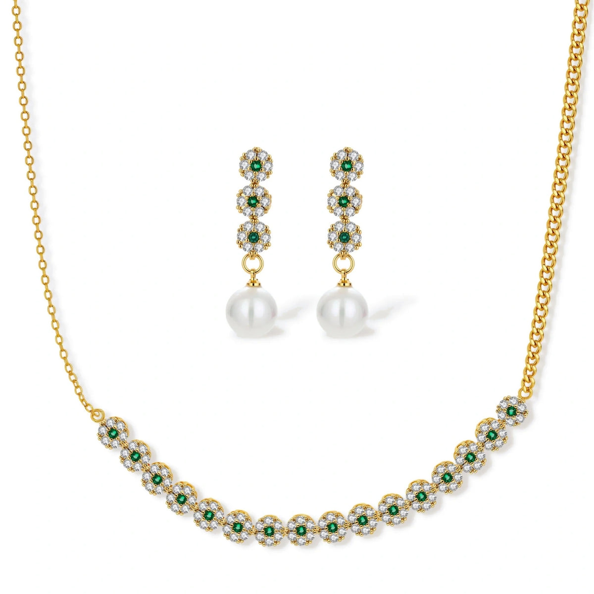Emerald Zirconia Floral Jewelry Set – Gold-Plated