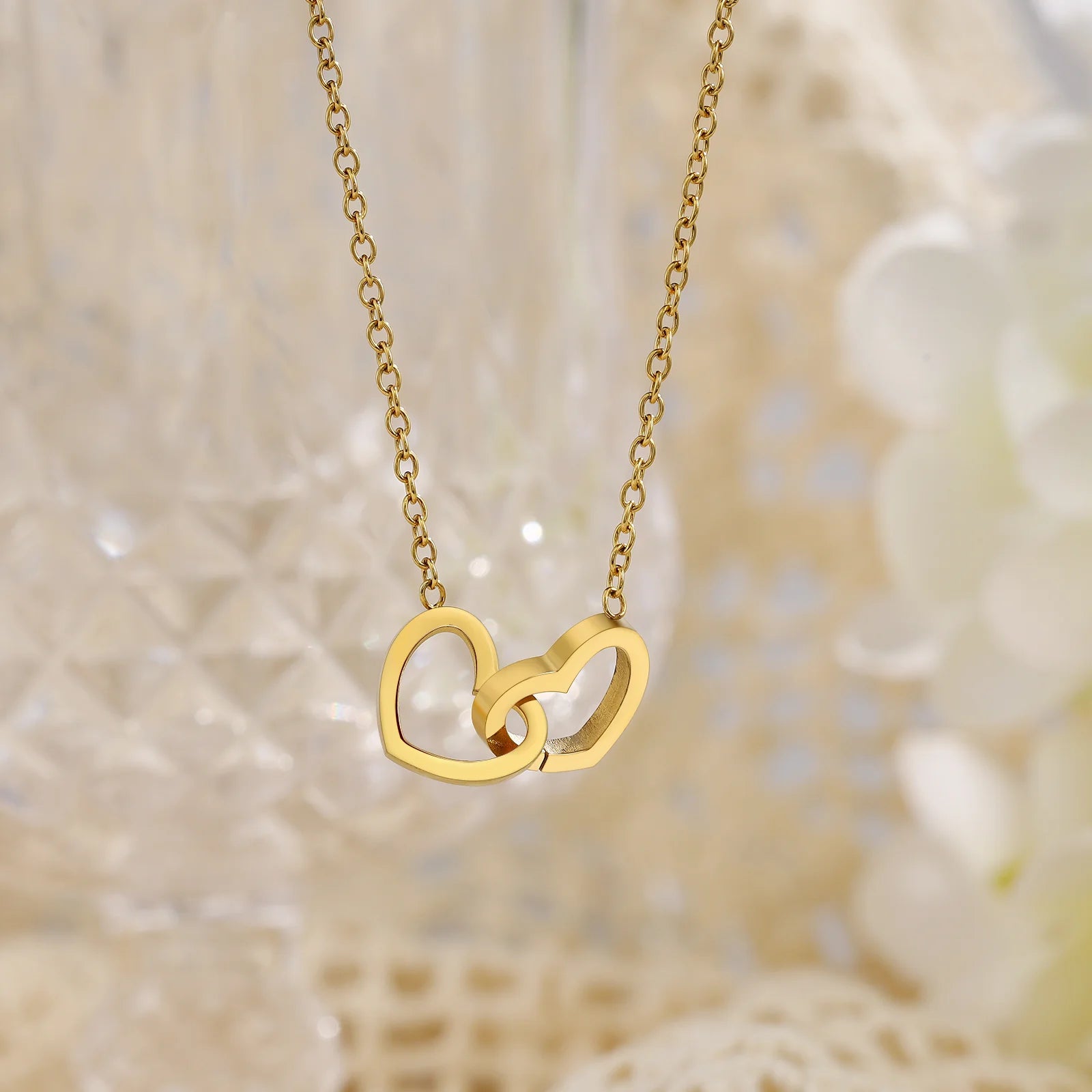 Custom Name Double Heart Necklace