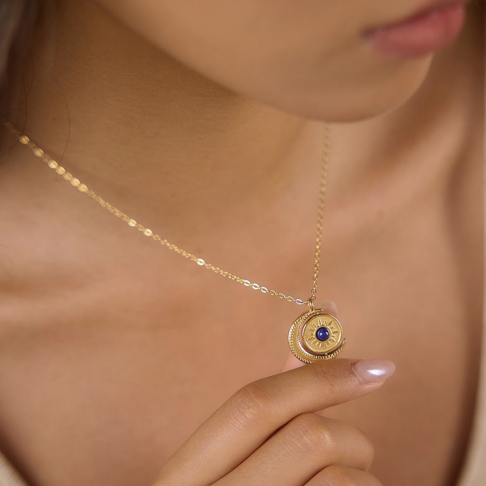 Blue oval pendant necklace with minimalist setting