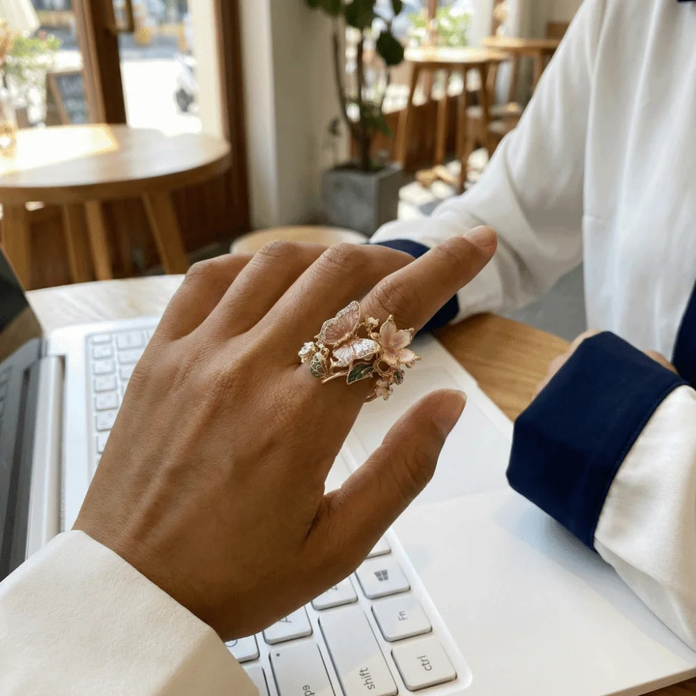 Papillon butterfly open ring with polished rose-gold-tone finish