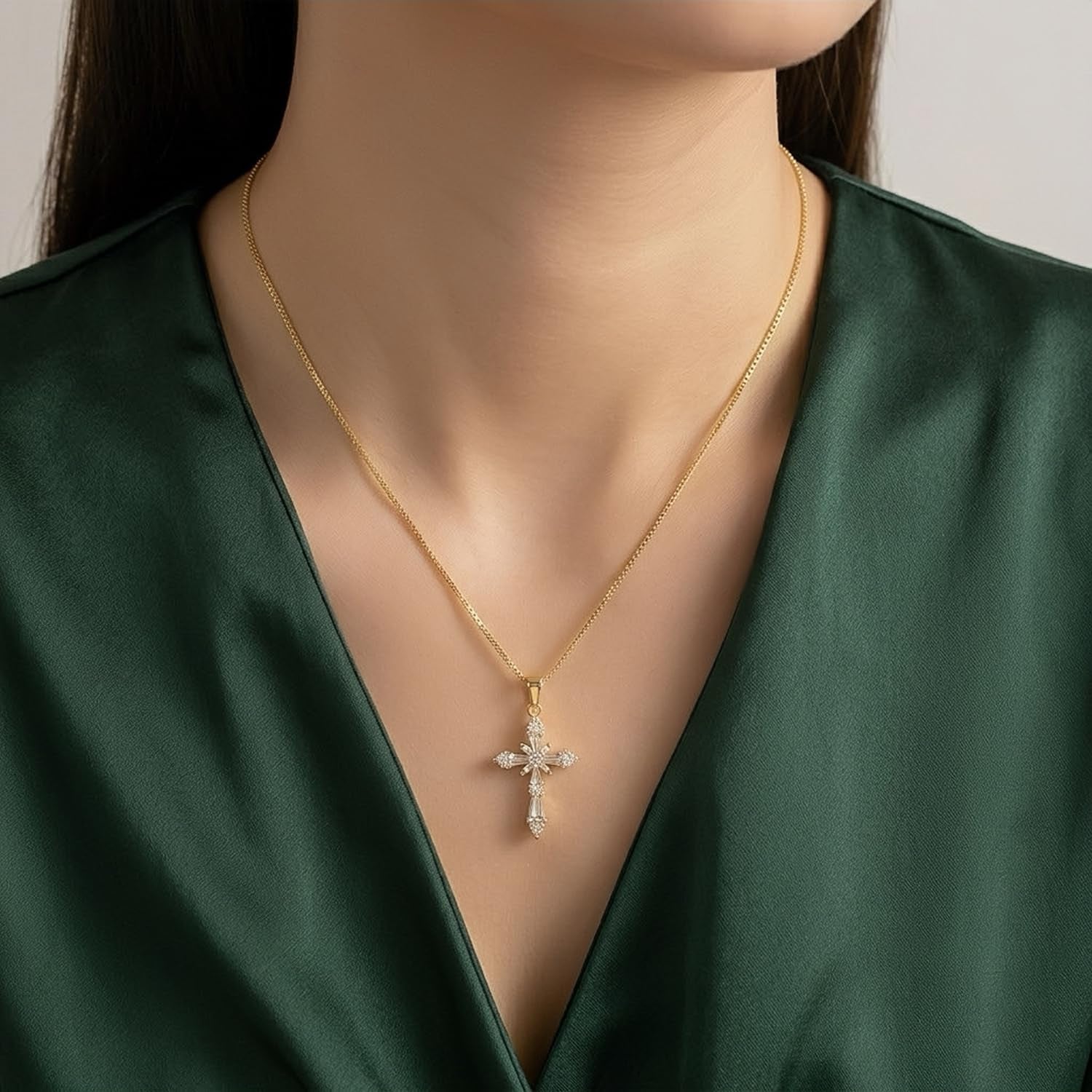 Cross Necklace for Women 14K Gold Plated Non Tarnish Jewelry Gifts | Cross Pendant Necklace Cute Simple Small Necklace Christian Baptism Religious Faith Jewelry Gifts
