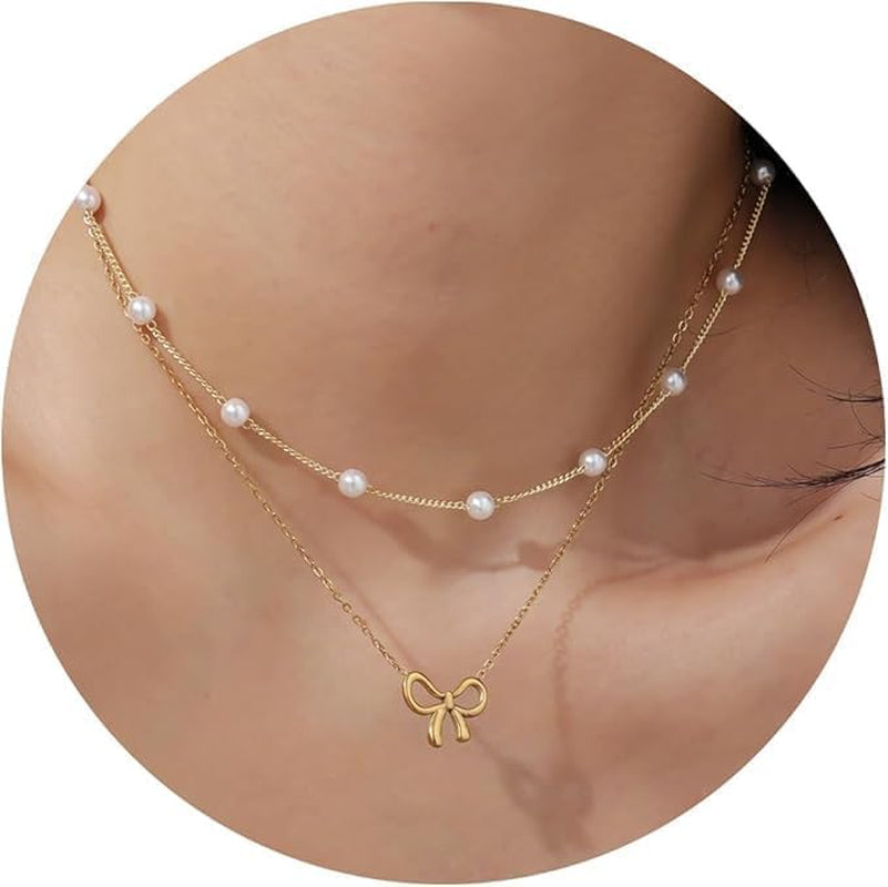 Belle Pearl Bow Pendant Necklace