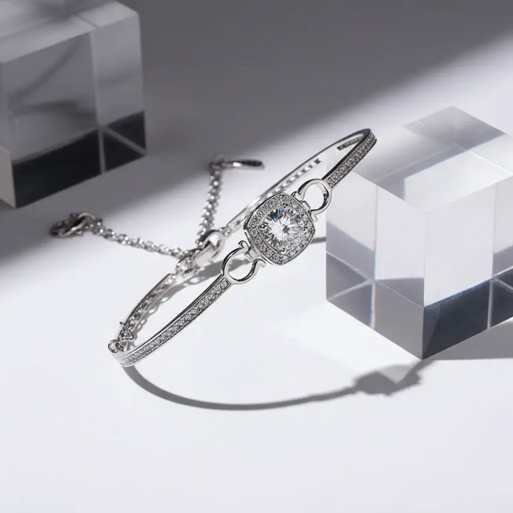 1 Carat Moissanite Square Bag Bracelet in 925 Sterling Silver