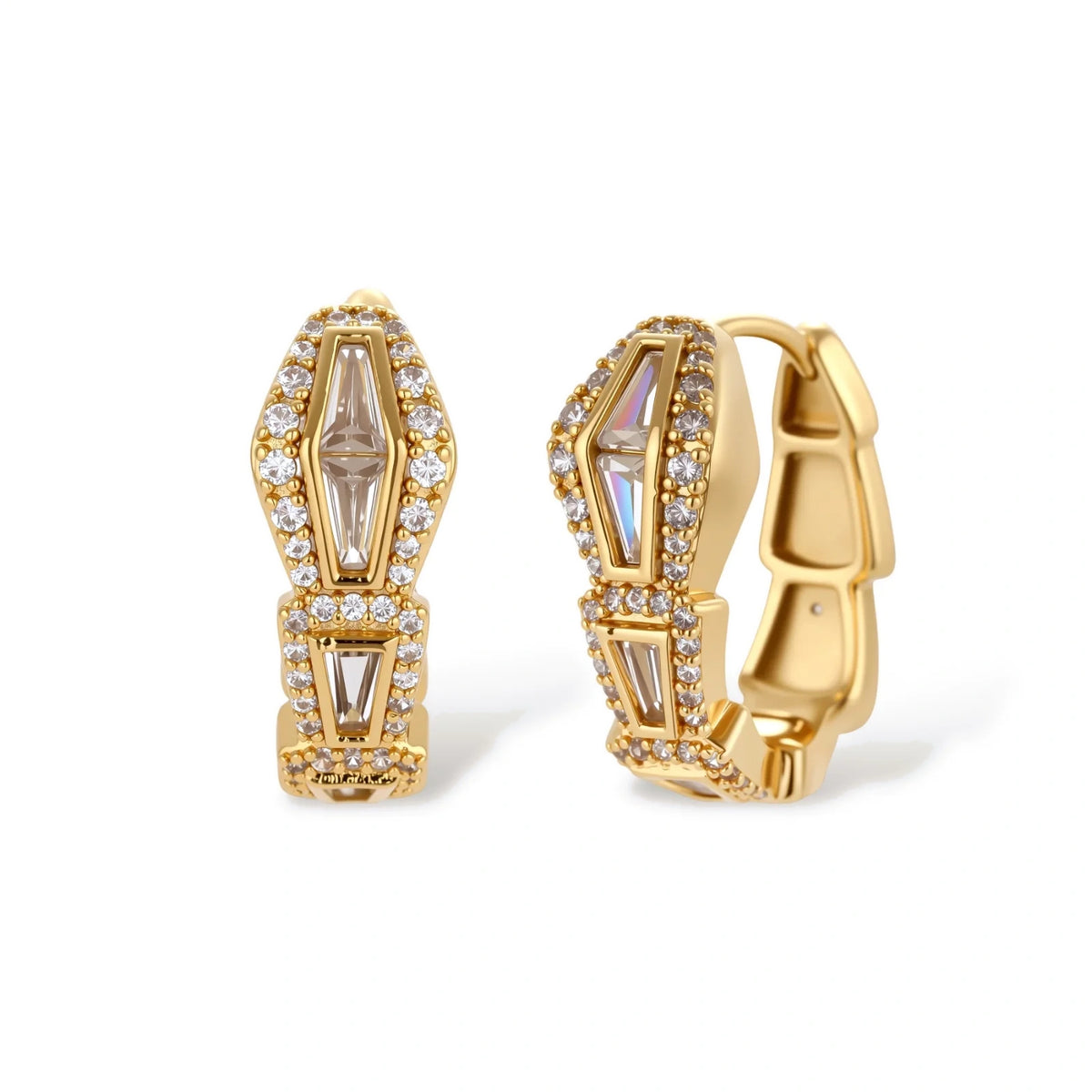Baguette Zirconia Pendant & Huggie Earring Set – 14K Gold-Plated – alternate view 3