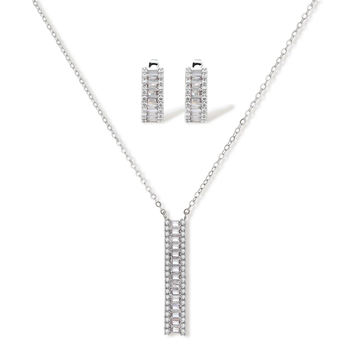 Zirconia Necklace & Earring Set – White Gold-Plated