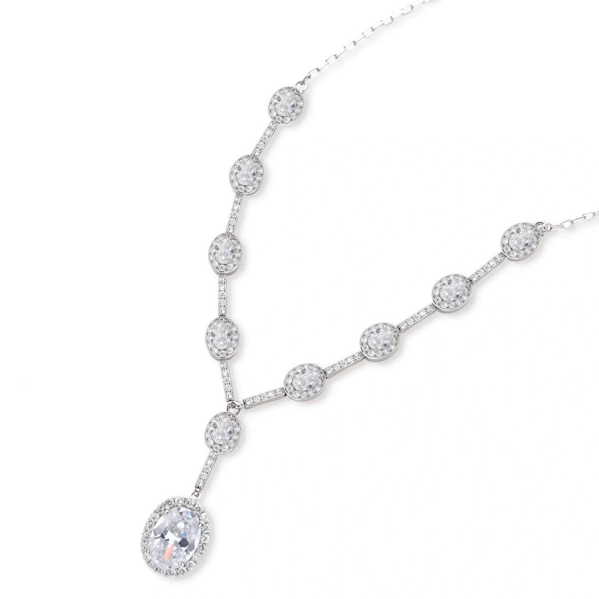 Zirconia Cascade Necklace & Earrings – White Gold-Plated – alternate view 1