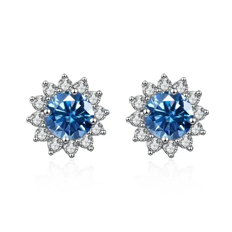 Moissanite Sunflower Stud Earrings in 925 Sterling Silver – D Color VVS1 Wedding Jewelry Gift for Women, 1CT