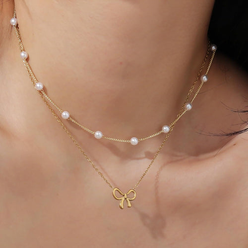 Belle Pearl Bow Pendant Necklace