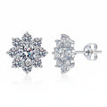 Moissanite Snowflake Sunflower Earrings in 925 Silver – Elegant Floral Studs Gift for Women