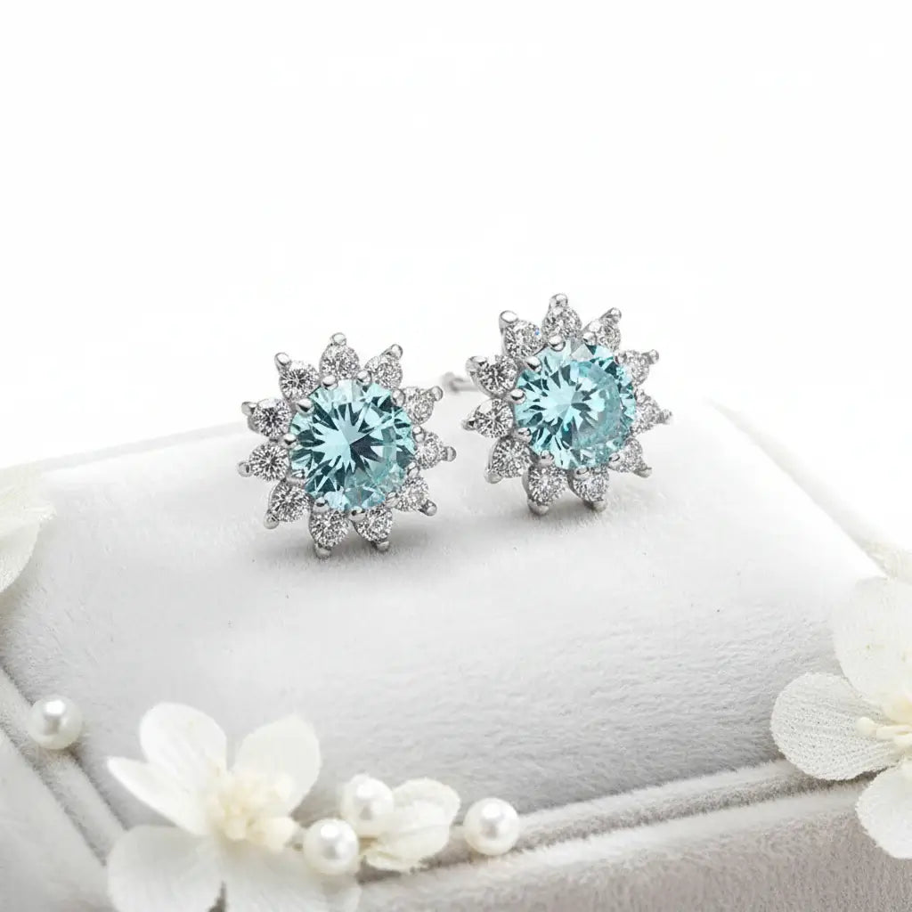 Moissanite Sunflower Stud Earrings in 925 Sterling Silver – D Color VVS1 Wedding Jewelry Gift for Women, 1CT