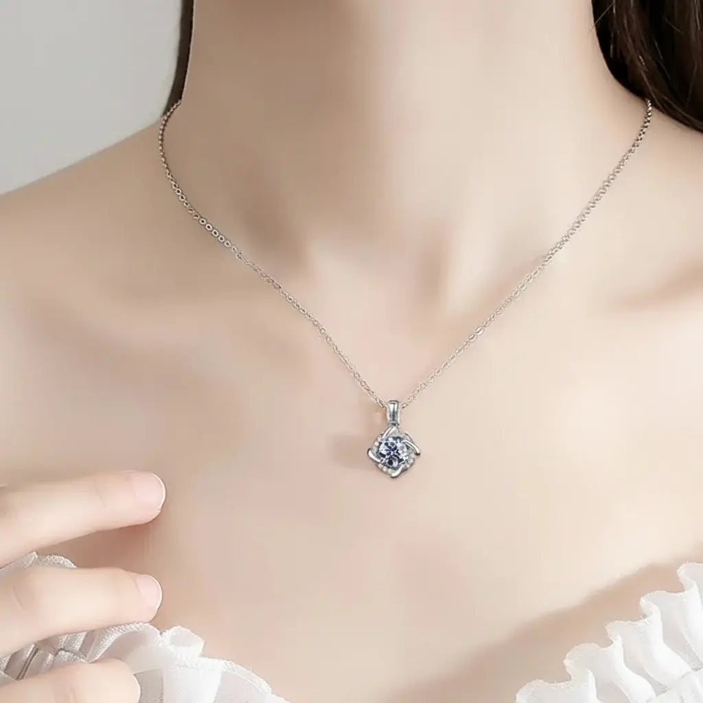 925 Sterling Silver Moissanite Necklace with Destiny Pendant