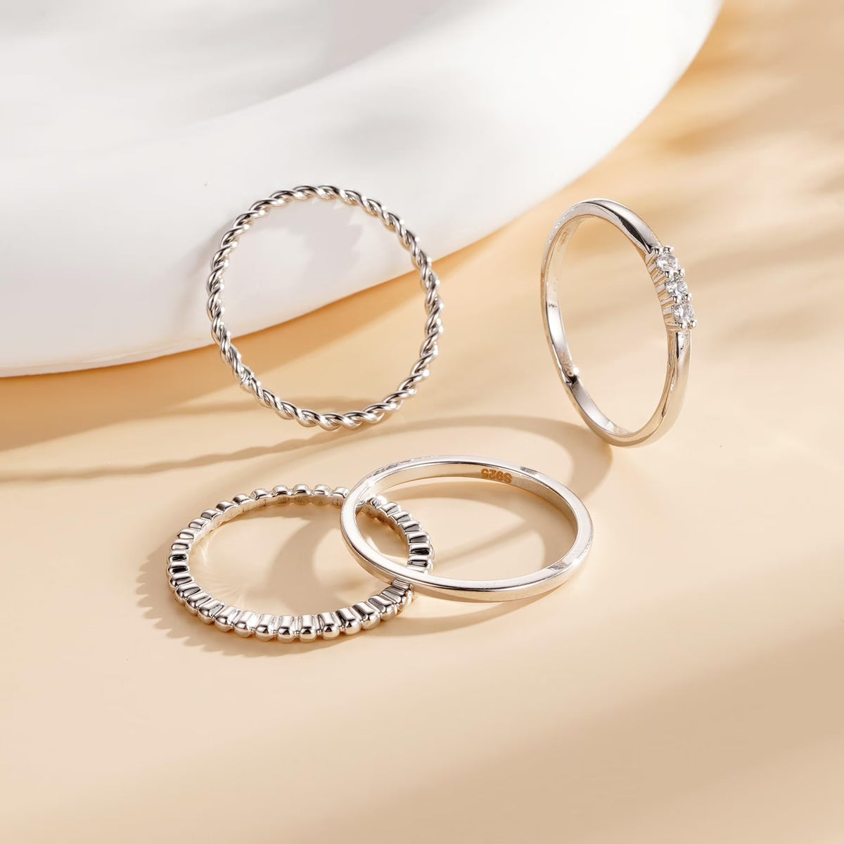 4PCS S925 Sterling Silver Plated Rings for Women Non Tarnish Fashion CZ Thumb Pinky Stackable Ring Set Birthday Graduation Mothers Day Jewelry Gifts Her Teen Girlfriend Ideas Size 6/7/8/9/10