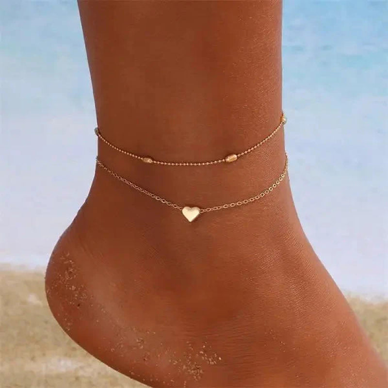 Bohemia Multilayer Rice Bead Anklet Set with Starfish Pendant for Women - Summer Beach Ankle Jewelry
