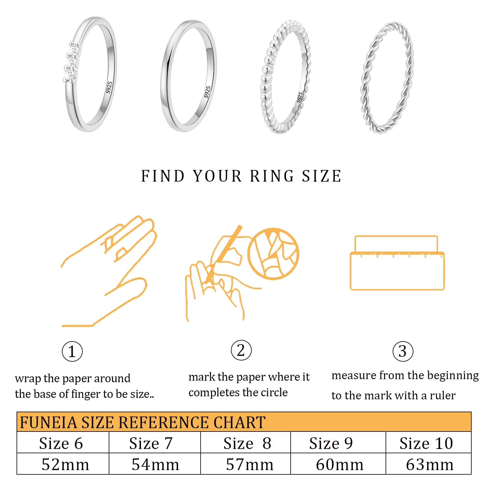 4PCS S925 Sterling Silver Plated Rings for Women Non Tarnish Fashion CZ Thumb Pinky Stackable Ring Set Birthday Graduation Mothers Day Jewelry Gifts Her Teen Girlfriend Ideas Size 6/7/8/9/10