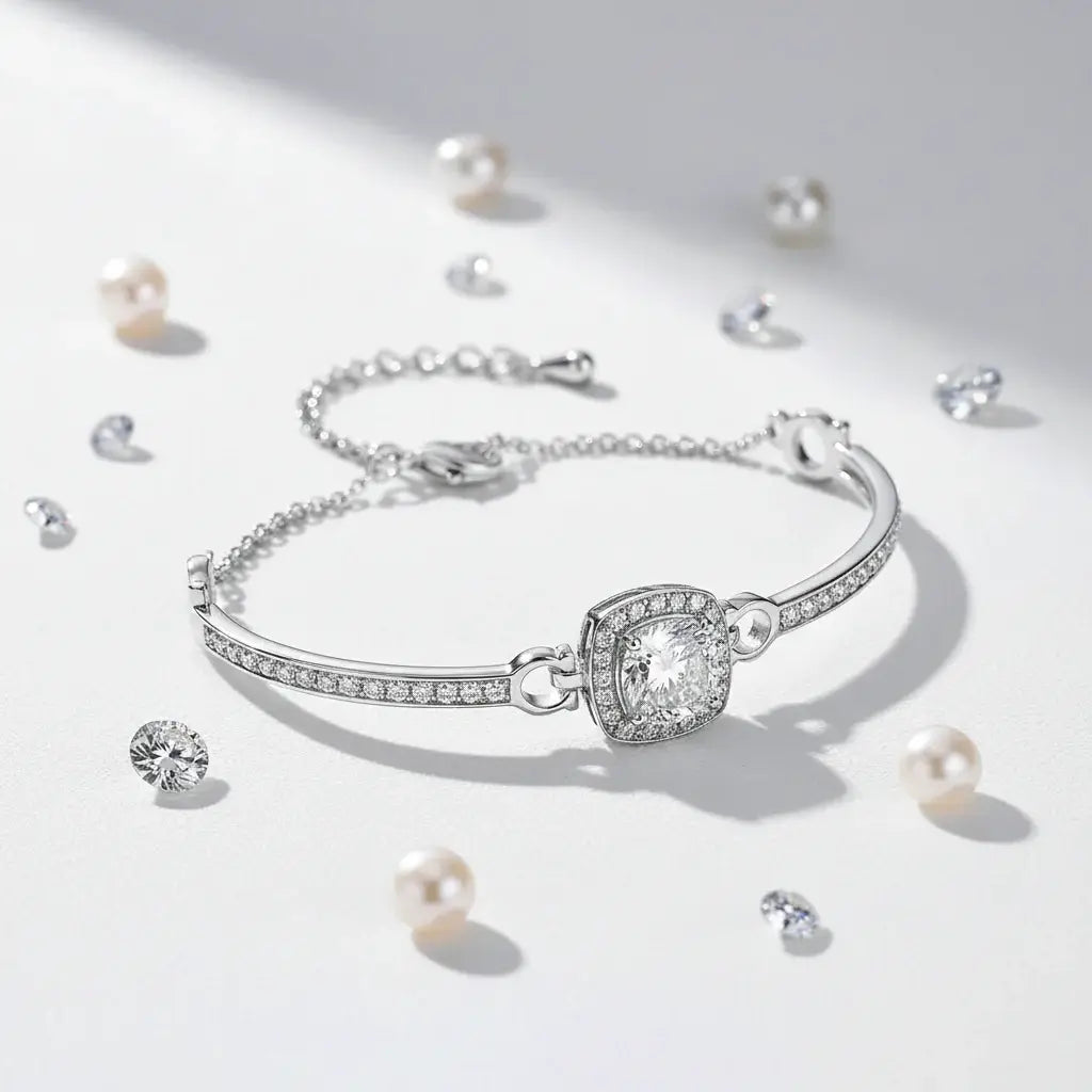 1 Carat Moissanite Square Bag Bracelet in 925 Sterling Silver