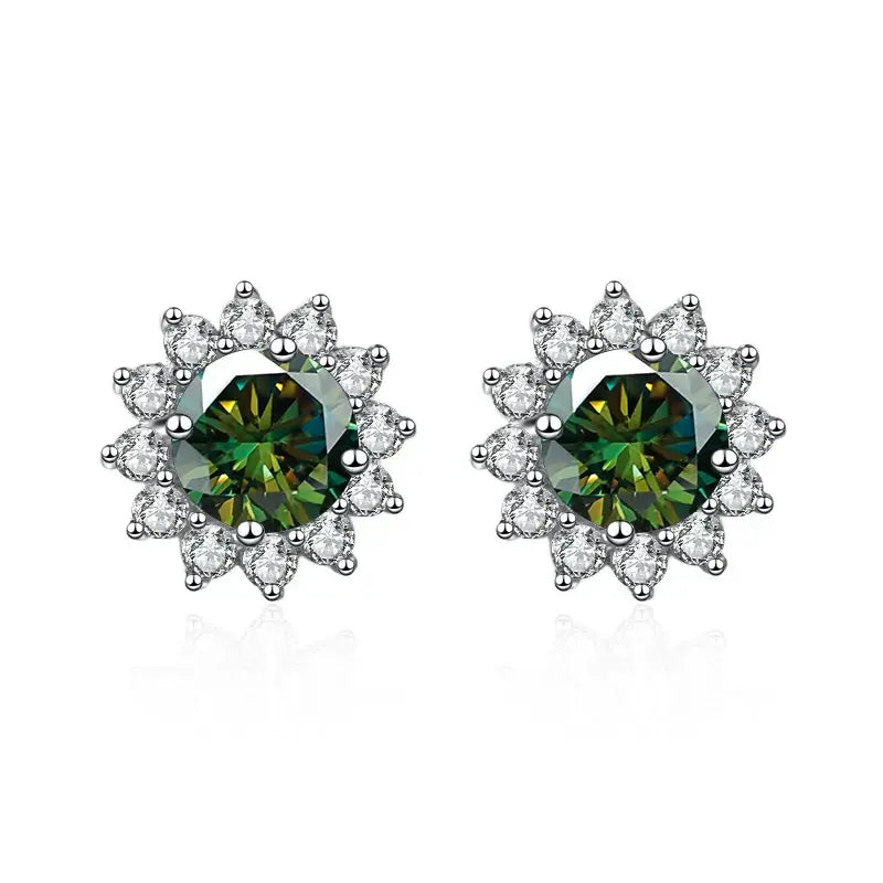 Moissanite Sunflower Stud Earrings in 925 Sterling Silver – D Color VVS1 Wedding Jewelry Gift for Women, 1CT