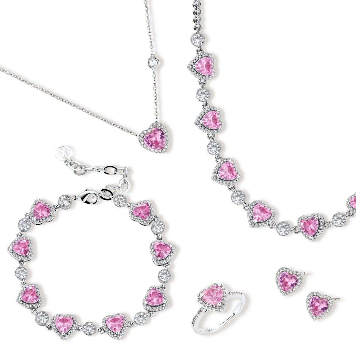 Heart Zirconia 4-Piece Jewelry Set – White Gold-Plated