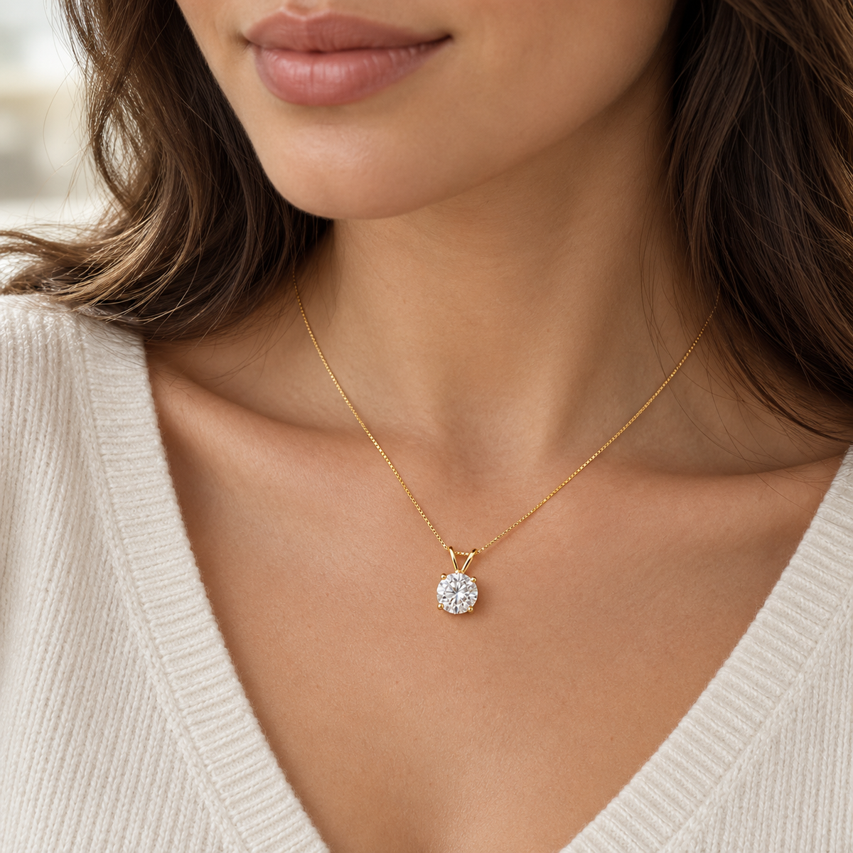 1ct Moissanite Solitaire Necklace – 14K Gold-Plated Sterling Silver